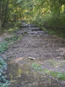 The waterfall with limited flow.
